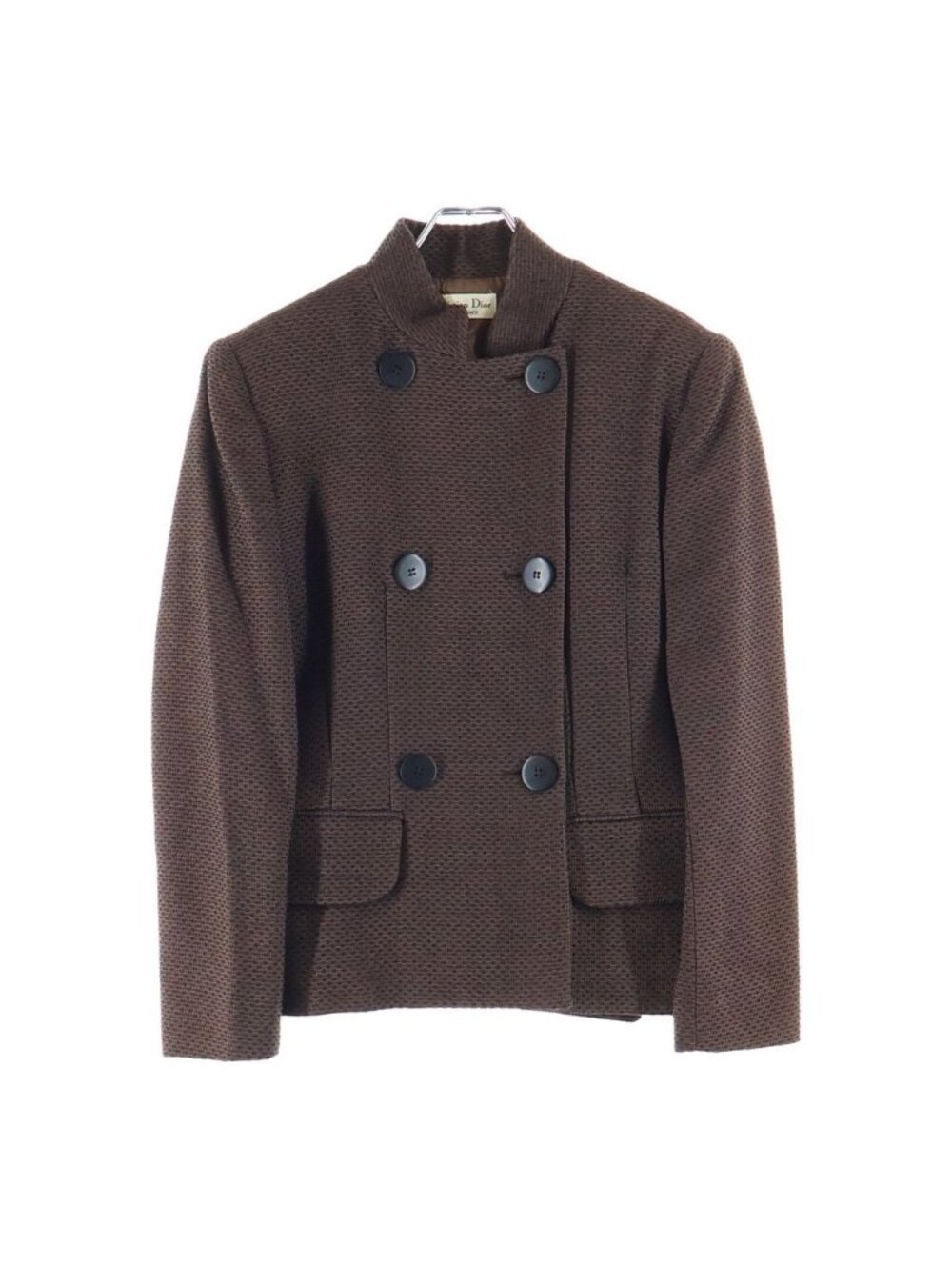 Dior Rayon Wool Double Breasted Collarless Jacket Brown 44